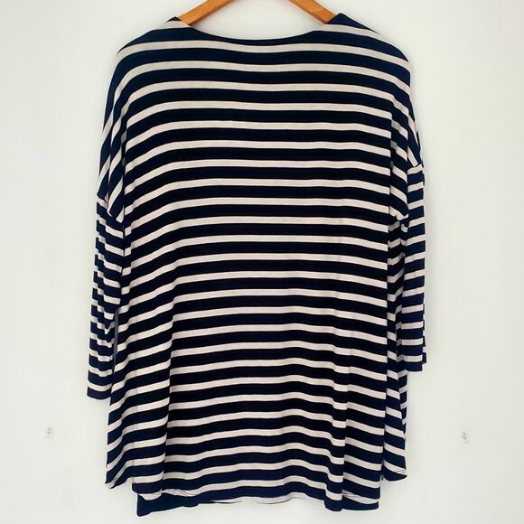 JOSEPH RIBKOFF Layered Tunic Top Black & White Striped Asymmetrical Hemline - Picture 6 of 8